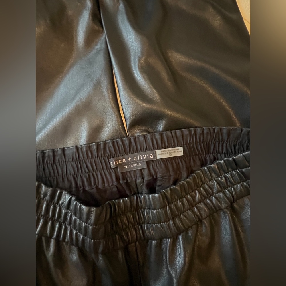Alice + Olivia Classics Black faux leather pants.